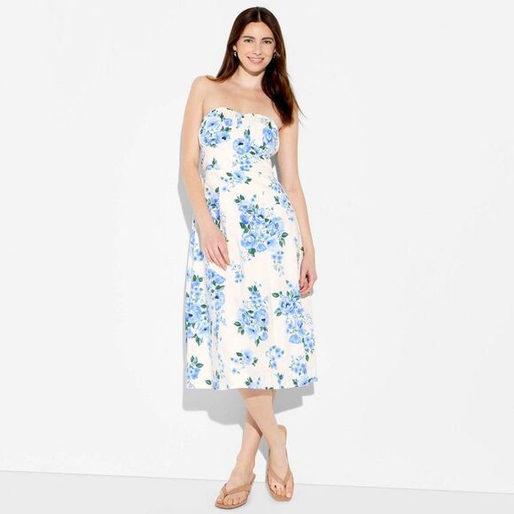 Wild Fable Dresses & Skirts - Open Box - Wild Fable - Women's Fit and Flare Strapless Midi A-Line Dress  White